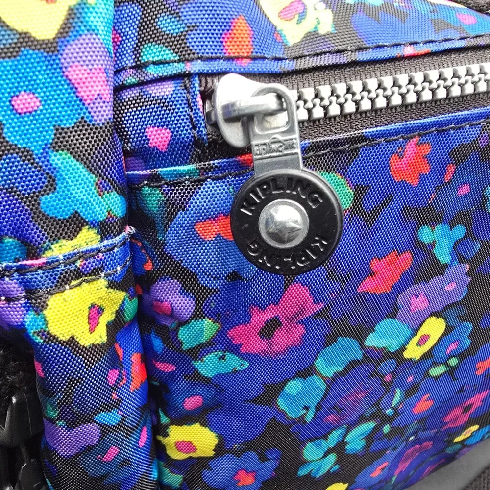 Kipling Floral Print Laptop Messenger Bag Multicolored Nylon Crossbody Travel